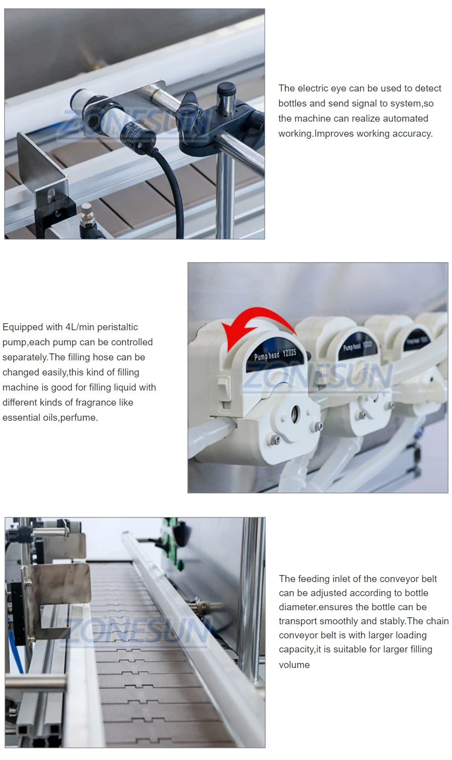 ZONESUN ZS-DTPP4E Пневматическая автоматическая машина для наполнения жидкостью с 4 насадками Лосьон Глазные капли Сок Масло Гелевый наполнитель Перистальтический насос 