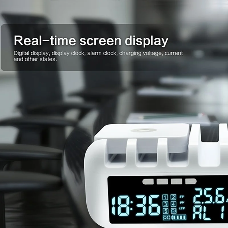 48W Multi Phone USB Wireless Charger With Clock for IPhone 11 12 Pro Max QC 3.0 LCD Fast Charging Station For Samsung Xiaomi