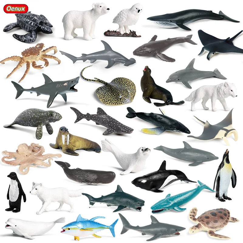 

Oenux 32pcs Mini Sea Life Shark Whale Penguin Dolphin Turtle Rays Model Marine Ocean Animal Action Figures Miniature Kids Toy