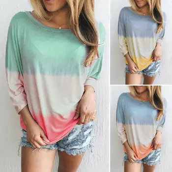 

Women Casual shirt Long Sleeve Rainbow Gradient Pullover Top Loose Sweatshirts
