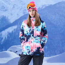 Модный термальный лыжный костюм, Женская водонепроницаемая ветрозащитная лыжная куртка для сноуборда с красочным принтом, зимний костюм