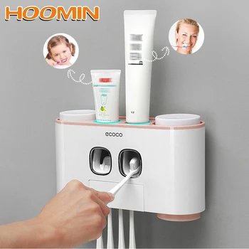 

HOOMIN Toothpaste Squeezer Automatic Toothpaste Dispenser Toothbrush Holder With Cup Wall Mount Magnetic Adsorption Inverted