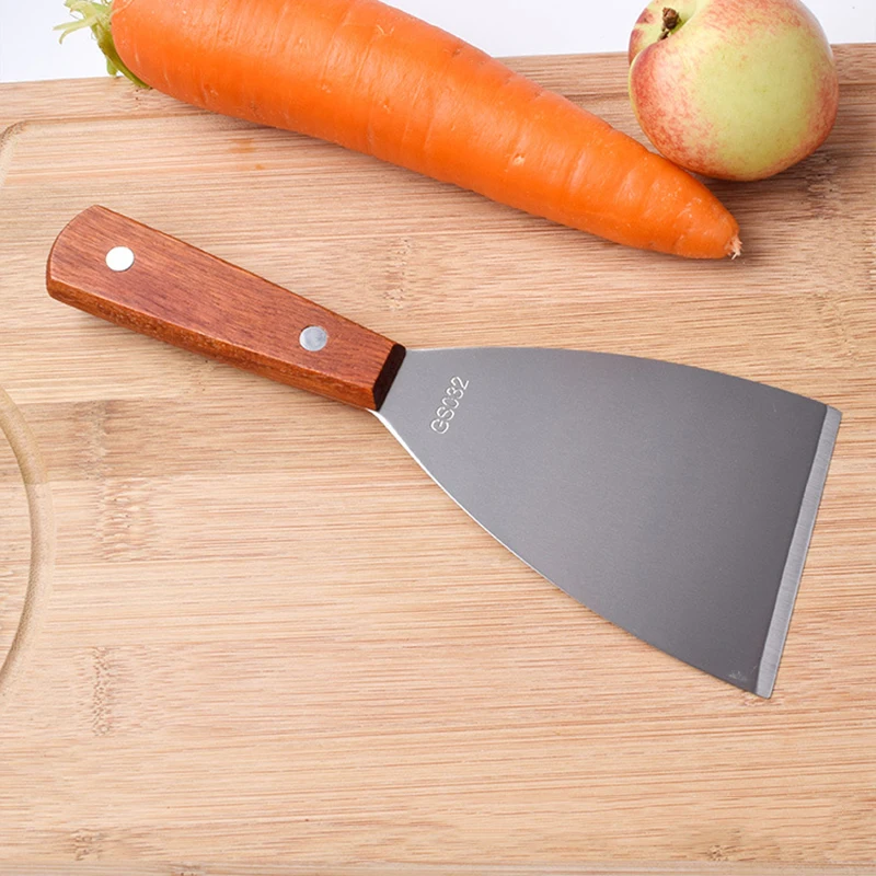Stainless Steel Steak Shovel Pancake Flipping Spatula Grill Scraper Spatula Wooden Handle Cooking Tuner Kitchen Tools
