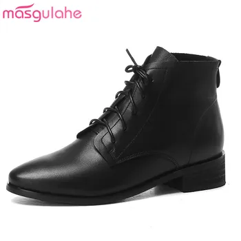 

Masgulahe 2020 autumn winter lace up women ankle boots high quality boots genuine leather lady dress shoes wholesale woman boots