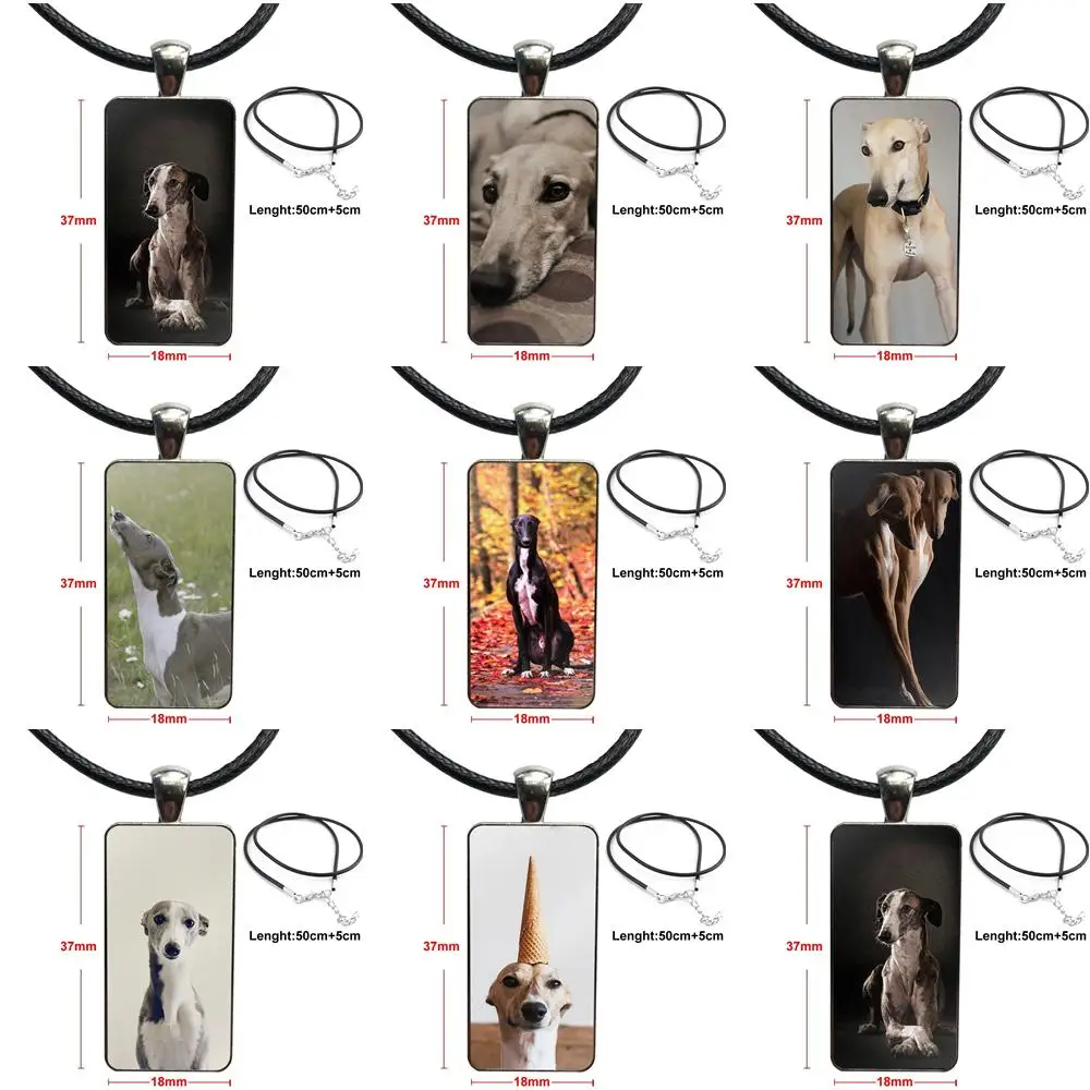 Glass Cabochon Jewelry Steel Color With Long Pendant Choker Rectangle Necklace For Women Kids Galgo Greyhound Dog | Украшения и