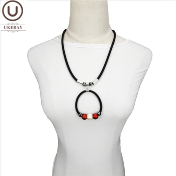 

UKEBAY New Pearl Pendant Necklace Women Rubber Jewelry Handmade Necklaces Bohemia Long Chians Clothes Accessories Black Chokers