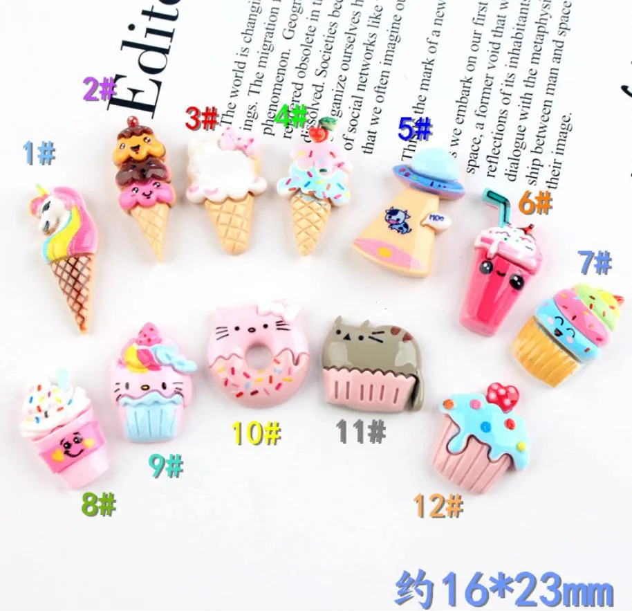Flat Back kawaii resin cartoon unicorn Ice cream / Cake/donuts flatback cabochons For Hair Bow Centers DIY Scrapbooking Decor