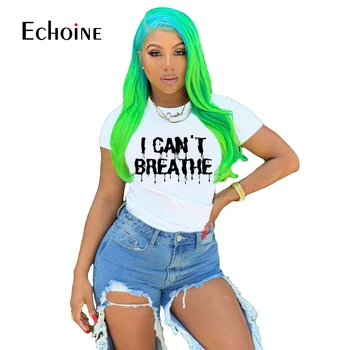 

Echoine 2020 Summer Letter Print Tshirts Women O-neck Short Sleeve Fashion Black Yellow pink Tee Tops Streetwear T-shirts Tops