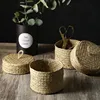 Handmade Storage Basket Cachepot For Flowers Weaving Woven Rattan Storage Container Box Basket Natural Snack Storage Round Box 1