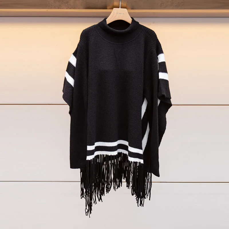 Z-zoux Women Sweater Tassel Patchwork Color Matching Irregular Pullovers Womens Winter Sweaters Black Gray Long Knitting Tops