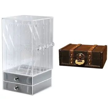 

Acrylic Jewelry Organizer Box White & Retro Treasure Chest with Lock Vintage Wooden Storage Box Antique Style