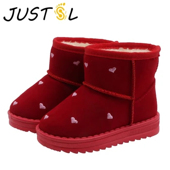 

JUSTSL Winter New Children's Snow Boots Girls Love Pattern Cotton Shoes Students Kids Thick Velvet Boots