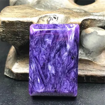 

Genuine Natural Purple Charoite Pendant Jewelry For Woman Man Crystal 25x17x6mm Rectangle Beads Silver Necklace Pendant AAAAA
