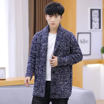 

Men Sweaters Dark Grey Beige Dark Blue Youth Loose Lapel Cardigan Plus Long Sleeves Winter Casual Men Sweater Warm New
