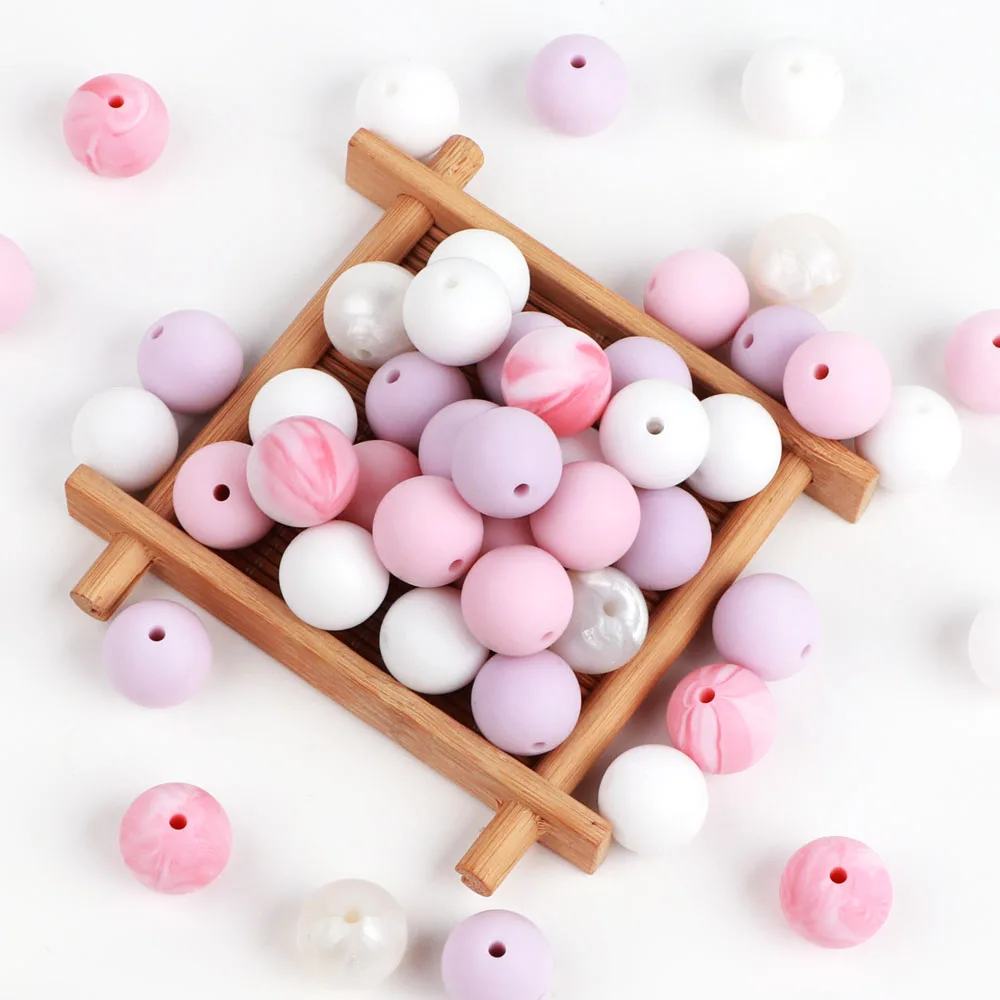TYRY.HU 100Pcs 라운드 실리콘 비즈 15mm BPA 무료 젖꼭지 체인 액세서리 식품 학년 실리콘 Teether 젖니가 남 장난감