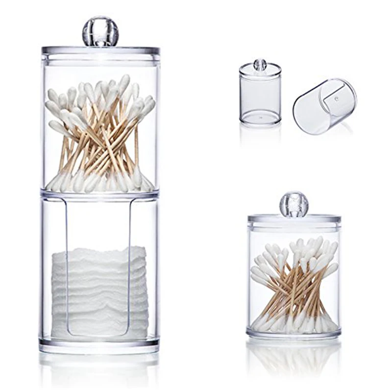 Storage Box Acrylic Multifunctional Round Qtip Storage Box Container Cosmetic Makeup Cotton Pad Organizer Jewelry Holder