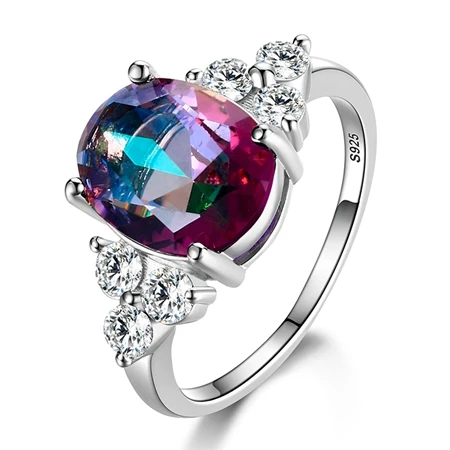 Women's S925 Sterling Silver Oval Zircon Ring - White, Pink, Light Blue & Champagne Zirconia