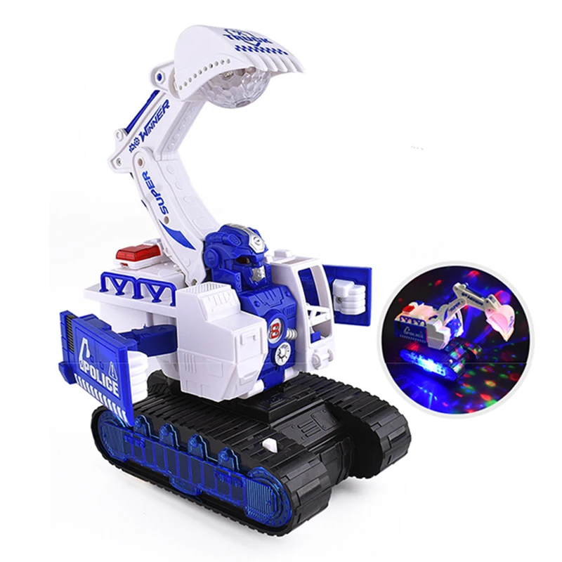 

Kids Deformation Excavator Robot Toy Universal Wheels Walking 3D Lights & Music Engineering Cars for Boys Educational Toys Y198