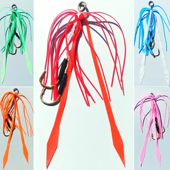 

13# 10pcs Silicone Skirt Assist hook jigging hook sea fishing hook Jig head fishing hook super strong