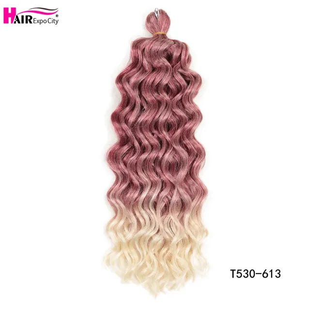 18-24 Inch Ocean Wave Crochet Braid Hair Hawaii Afro Curls Natural Synthetic Braiding Hair Extensions Pink 613 Hair Expo City T530-613