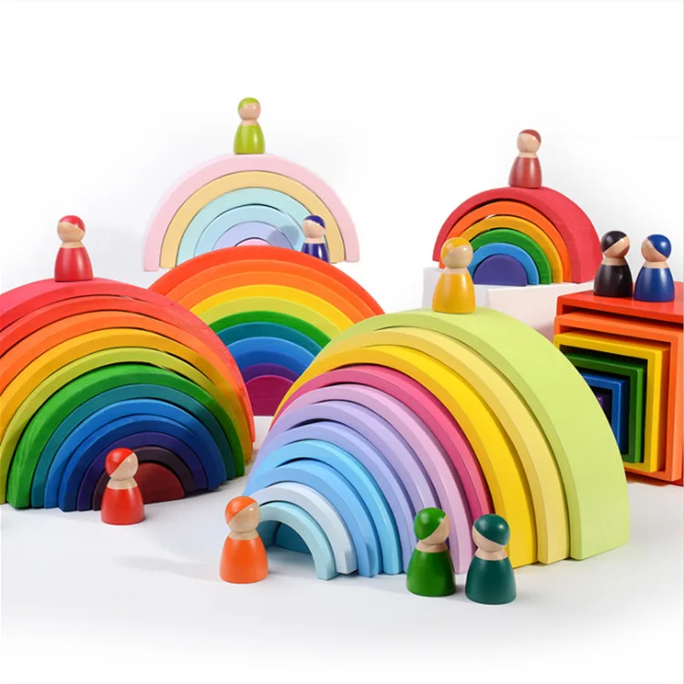 

CHILDREN'S Toy Solid Wood Rainbow Building Blocks 12 Colors Arch Building Blocks Kindergarten Educational Early Childhood Bricks