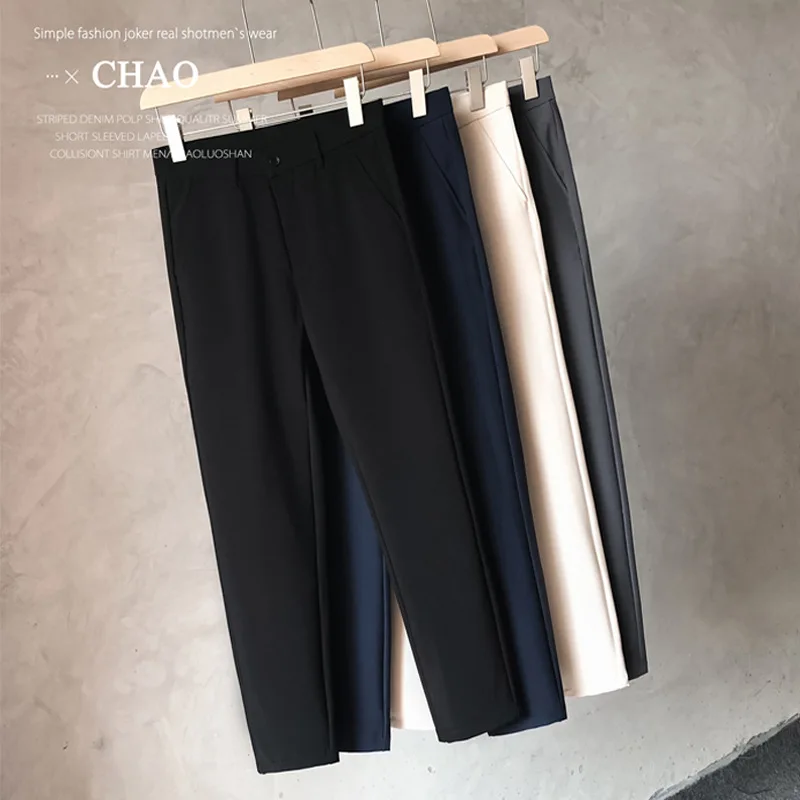 

New Summer Men Clothing Pants Pure Color Slim Feet Lightweight Breathable Simplicity Business Casual office Nine Points Pants