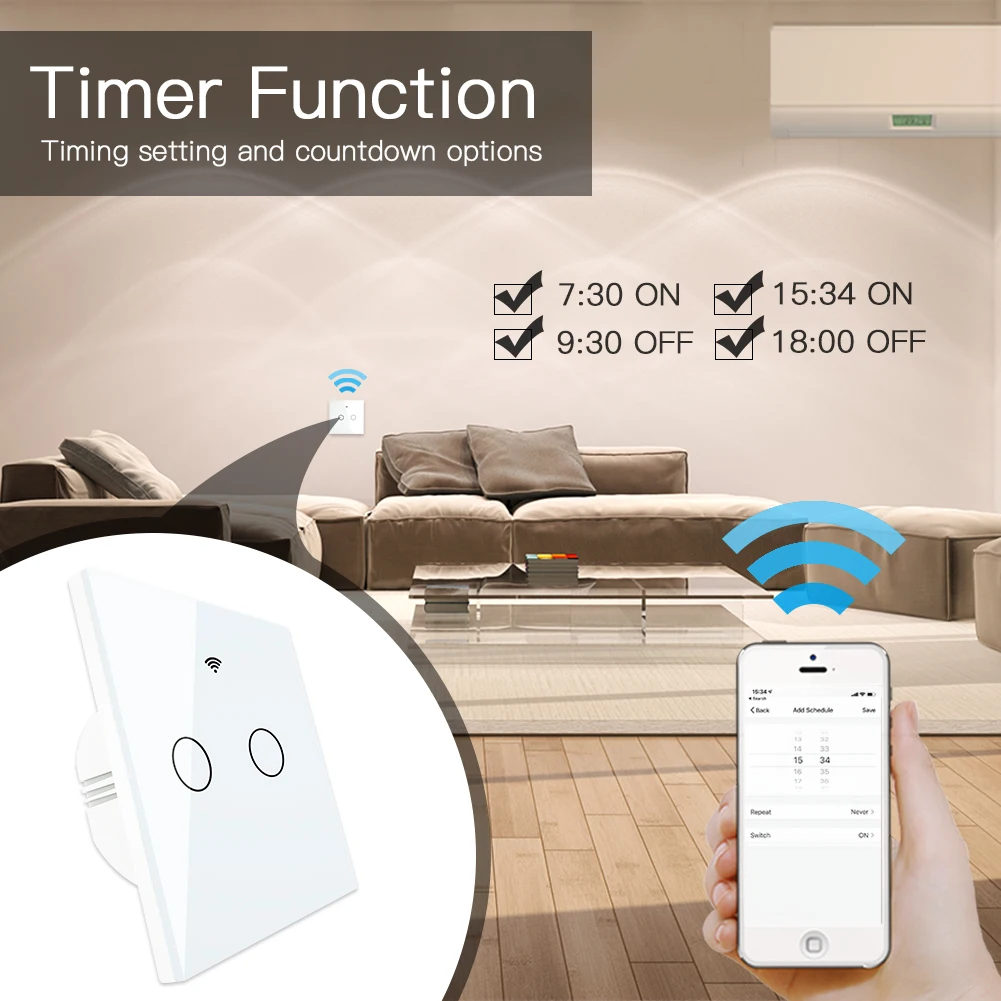 WiFi умная стеклянная панель Переключатель Tuya App дистанционное управление работа с Alexa Echo Google Home RF433 EU Тип Белый сенсорный 2 комплекта