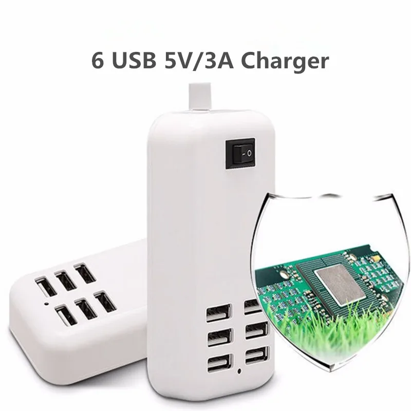 6 Ports Phone USB Charger For iPhone iPad Xiaomi Samsung Multiple Wall Charging 5V/3A EU/US Plug Adapter Mobile Phone Universal