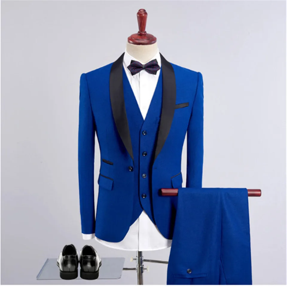 

New Fashion Handsome Royal blue Mens Suit Groom Suit Wedding Suits For Best Men Slim Fit Groom Tuxedos For Man(Jacket+Vest+Pant)