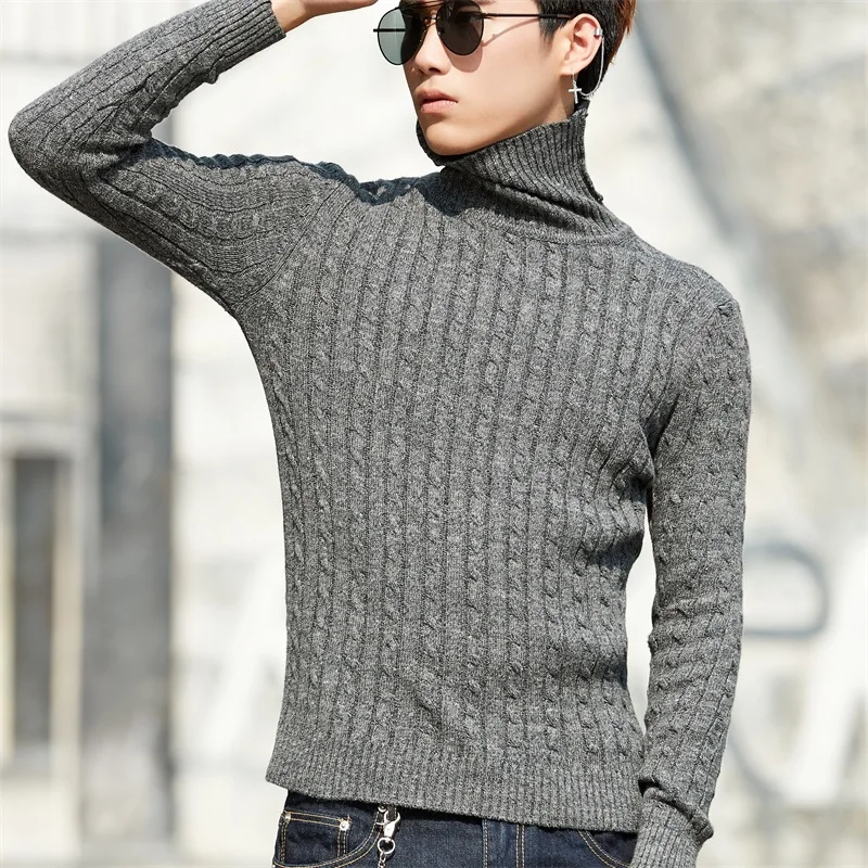 

High Quality Thicken Warm Turtleneck Men Sweater Hombre Fashion Knitted Men Sweaters Casual Slim Pullover Male Double Collar Top