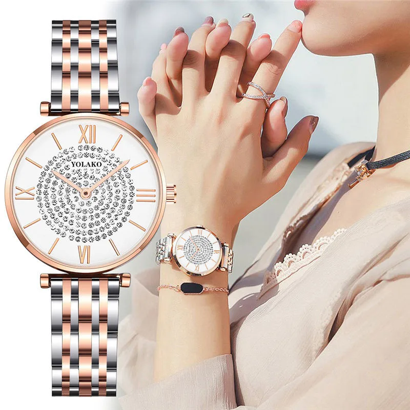 

Hot Gypsophila Diamond Design Women Watches Fashion Silver Round Dial Stainless Steel Band Quartz Wrist Watch Gifts
