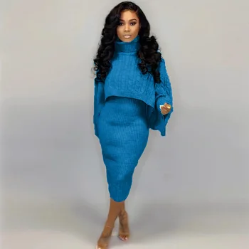 

Women Causul Loose Turtleneck Sweater Tops + Skirt Set Women Tracksuit Solid Color Women Tracksuit F101