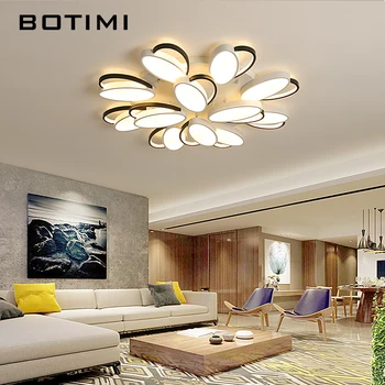 

BOTIMI Modern Ceiling Lights In Flower Shades For Sitting Room White Black Bedroom Lights 220V 650 850 MM Round Kitchen Lamps