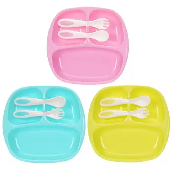 

3pcs/Set Baby Plate+Spoon+Fork Kid Dishes Eating Feeding Food Tableware Kit