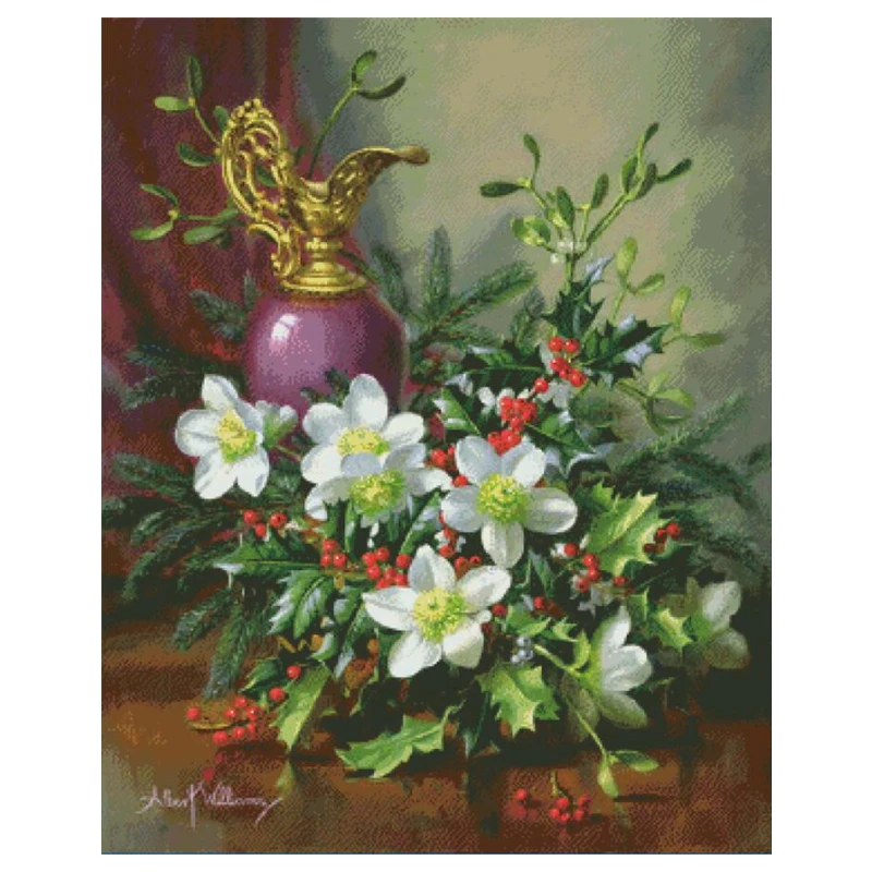 

White flowers cross stitch package big bloom 18ct 14ct 11ct cloth cotton thread embroidery DIY handmade needlework