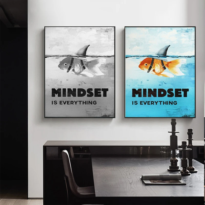 Современные художественные мотивационные плакаты Картина на холсте Mindset Is All Shark