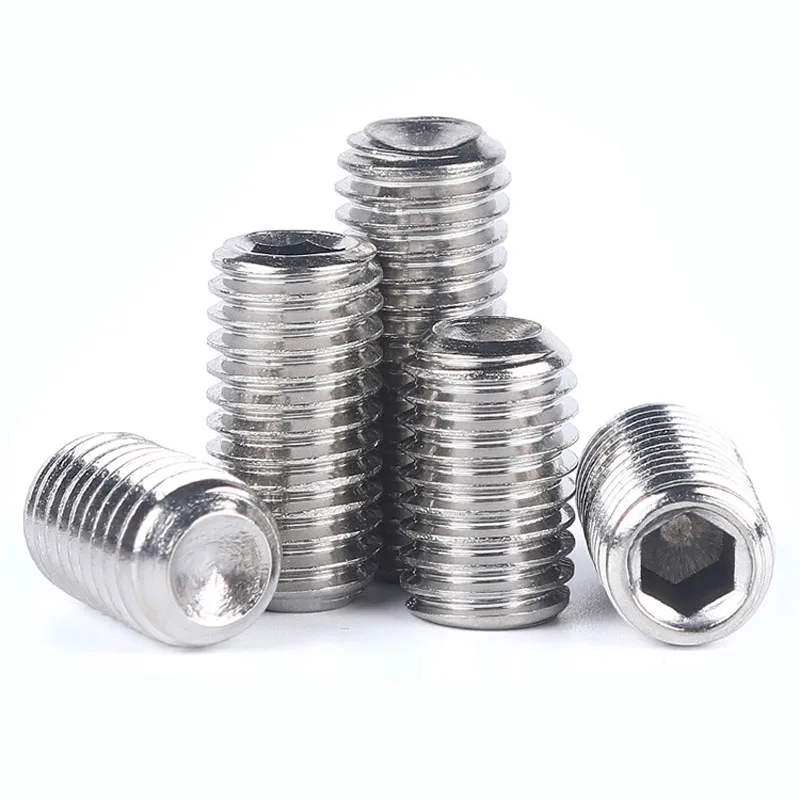 

304 Full Thread Screw Bolt Stainless Steel Inner Hex Set Screws Concave End Flat Top Hexagon Socket Fastener M1.6 M2 M2.5 M3 M4