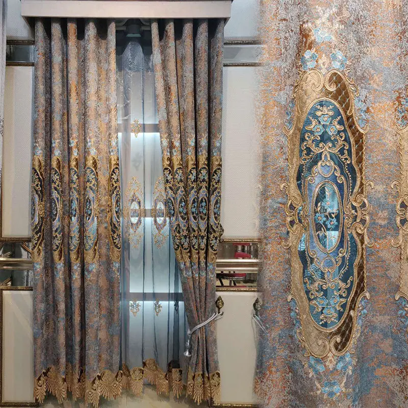 

Custom curtains High grade European shading velvet Chenille thick Jacquard bedroom cloth blackout curtain tulle drape M763