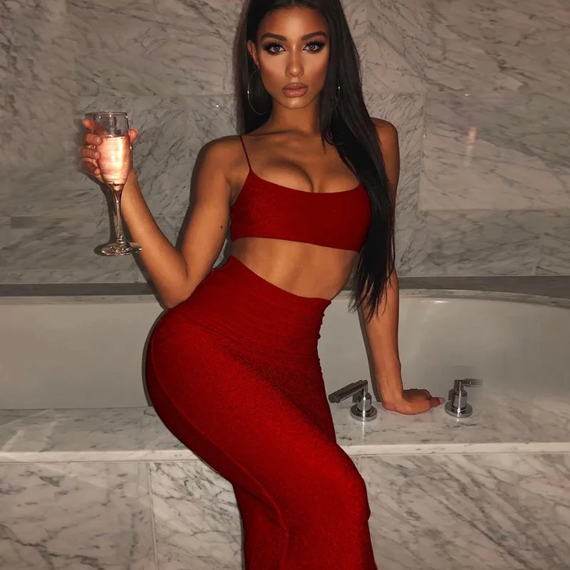 Ceremokiss Sparkly Off Shoulder Sexy Dress Women Sleeveless Spaghetti Strap Two Piece Set Dress Backless Autumn Party Dress Club