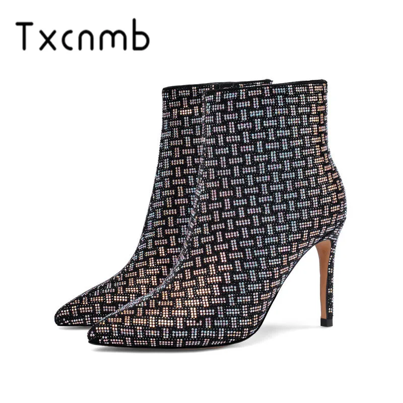 

TXCNMB Sexy Pointed Toe Zipper Concise Ankle Boots High Heel Quality Black Suede Autumn Winter Women Shoes Size 34-40