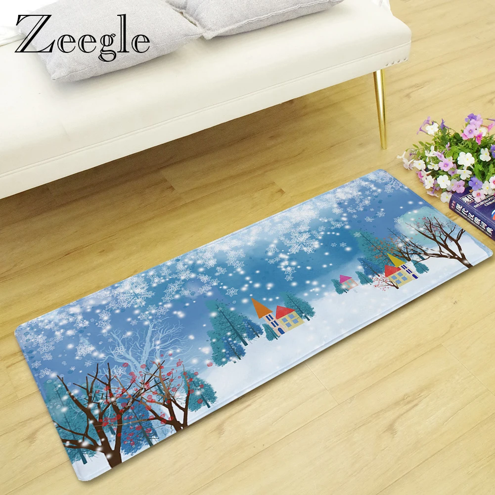 Zeegle Рождественский коврик фланелевый домашний декор нескользящий напольный коврик для гостиной удобный кухонный пол прикроватный коврик