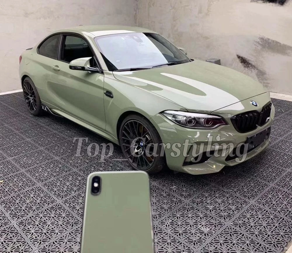 top-khaki-green-gloss-vinyl-wrap-stickers-whole-car-wrap-covering-film