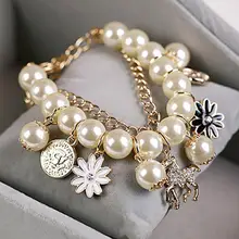 Европейские модные плетеные Имитация Жемчужный браслет из бисера Кристалл лошадь цветок браслет с шармом для женщин ювелирные изделия подарки