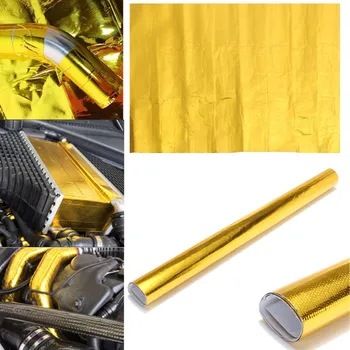 

50x50cm Reflective Gold High Temperature Fiberglass Heat Shield Wrap Tape Roll Barrier For Thermal Racing Engine Car Styling