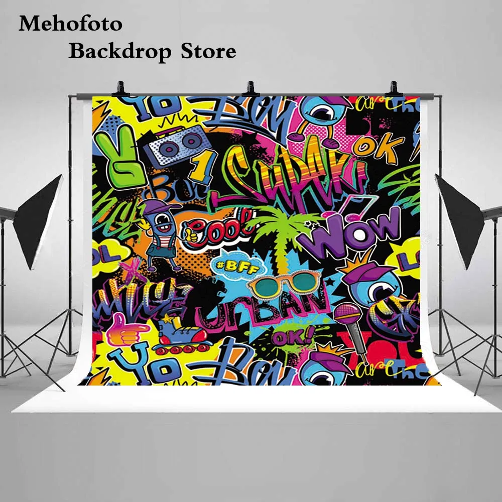 MOCSICKAGraffiti Wall Photo Background Backdrops 80s Birthday 90's Hip Hop Backdrop for Photography Theme Party G-428 | Электроника