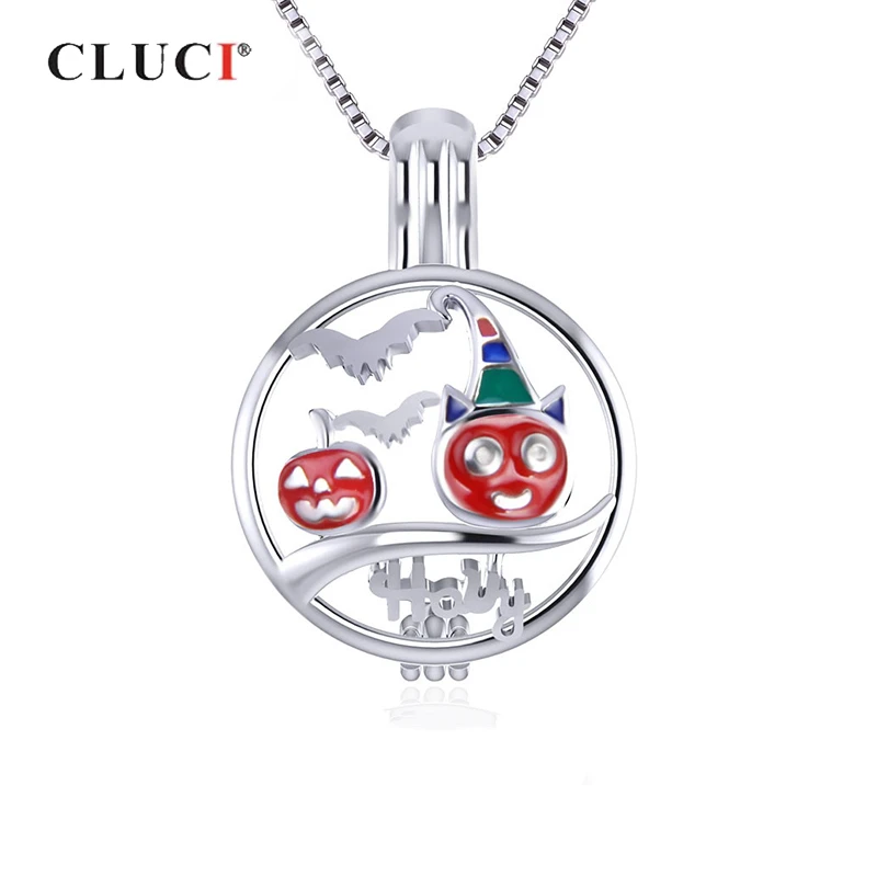 CLUCI 925 серебро тыква Хэллоуин клетка кулон круглые кулоны и подвески для