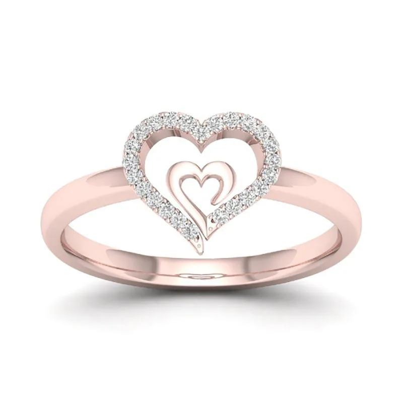 fashion Delicate Double Heart Finger Ring For Women CZ Zirconia Crystal Gold Rose Gold Hollow Out Wedding Party Ring Gifts 2021 6