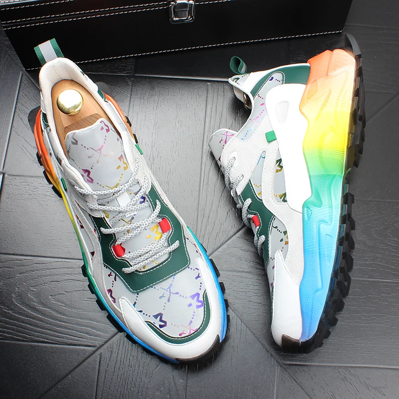 2021 New Men Designer Streets Fashion Graffiti Showy Causal Flats Shoes Male Platform Shoes For Web Celebrity Man Sneakers