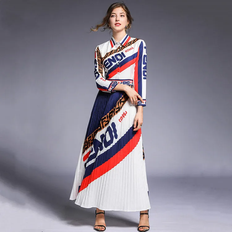 

Europe And America Versitile Fashion Waist Hugging Slim Fit Slimming Pleat Positioning Floral Printed Dress