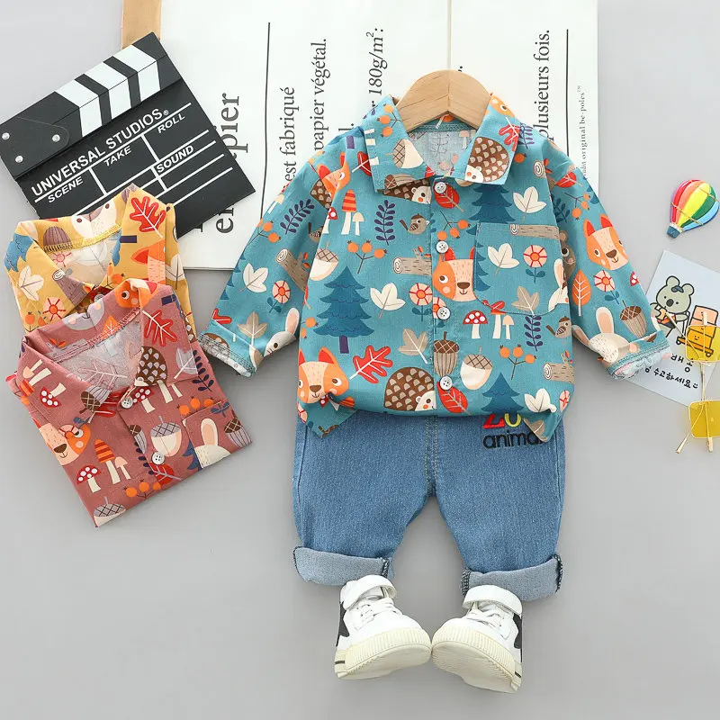 

New Autumn Spring Baby Boy Fashion Cartoon Clothing Kid Suits Printe Animals Shirt Pants 2pcs/Set Children Clothes Set 0-5 Years